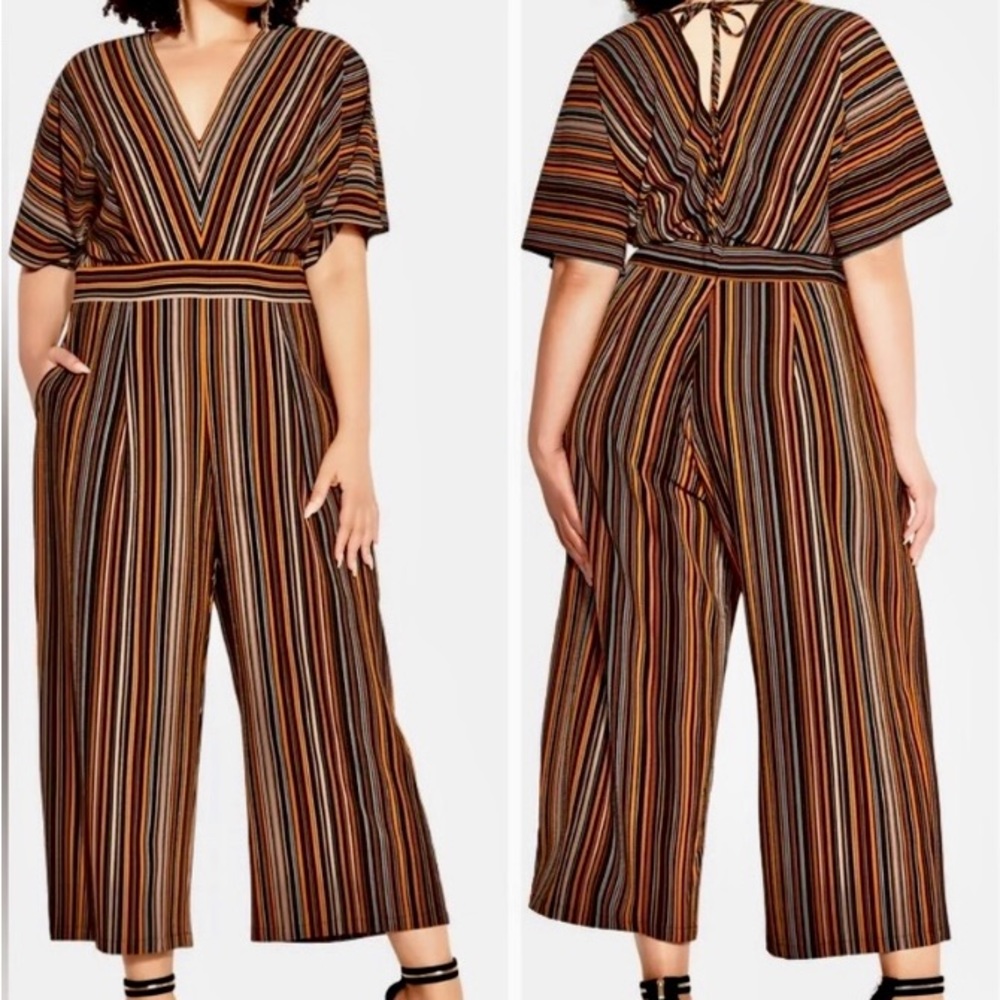 City Chic Striped Wide Leg Jumpsuit